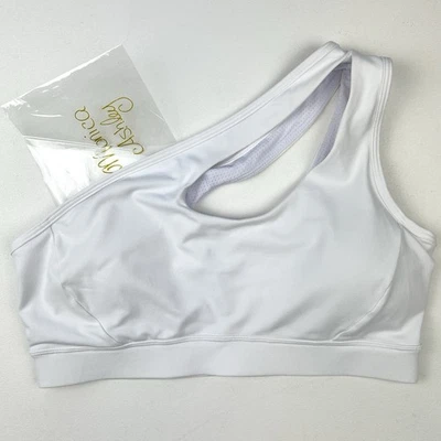 Sujetador deportivo blanco de un hombro para mujer Top de yoga, acolchado de copa moldeado extraíble usado en excelente estado Foto 1 de 4
