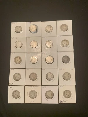 Lote de 20 monedas de cuarto de barbero valor nominal de $5 90% plata - ver fotos Foto 1 de 4