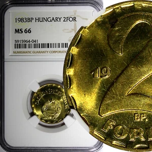 Hungary Brass 1983 BP 2 Forint NGC MS66 TOP GRADED BY NGC KM# 591 (041) - Picture 1 of 4