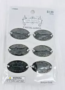 Sewology 6 Metalletiketten "Handarbeit" Antik Gold - Bild 1 von 2