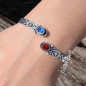 Tanzanite & Garnet Cut Gemstone 925 Sterling Silver Cuff Bangle Beautiful Gift - Picture 1 of 5