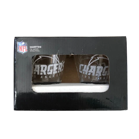 NFL Los Angeles Chargers Martini Glasses Crystal Clear New In Box Cover