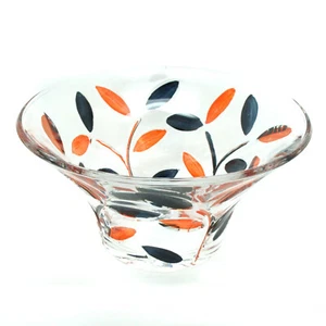 Murano Glass Sweet Candy Dish Bowl Jewellery Tray Circular Orange Black Flower - Picture 1 of 5