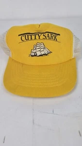 Vintage Cutty Sark Adjustable Yellow Truckers Hat Cap Mesh White Sail - Picture 1 of 7