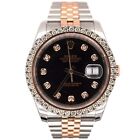 Rolex Datejust 36mm 18k Rose Gold & Steel Watch 2ct Diamonds Jubilee Black Dial