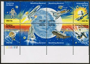 US USA Sc# 1919a MNH FVF PLATE# BLOCK Space Shuttle Moon Astronaut Satellite - Picture 1 of 1