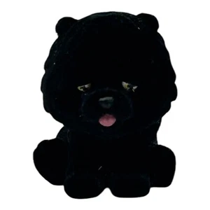 Flocked Black Dog With Yellow Green Eyes Pink Tongue Miniature Figure 1.25” - Picture 1 of 7