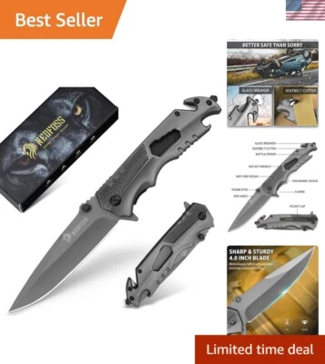 Durable Multitool Pocket Knife with Clip, Sheath & Ambidextrous Handle - Gray - Image 1 of 4