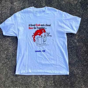 Camiseta Vintage Blanca Años 90 Cerveza de Cangrejo Usada Talla Grande - Imagen 1 de 4