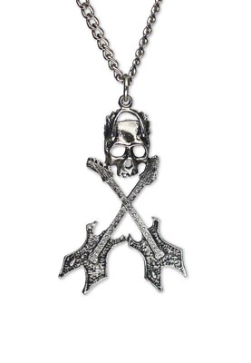 Collar Colgante Calavera Músico con Guitarras Cruzadas Acabado Plata NK-115 Foto 1 de 4