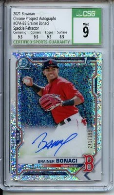 2021 Bowman Brainer Bonaci Chrome Prospect Autographs Speckle Refractor CSG /299 - Image 1 of 2