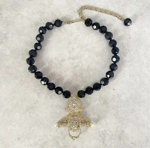 Heidi Daus Statement Necklace Black Gold Lion Doorknocker Beaded Adjustable - Picture 1 of 6