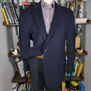 Chaps Men's Sport Coat Blazer Two Button Flannel Wool Silk Cashmere Navy 48L - Picture 1 of 19