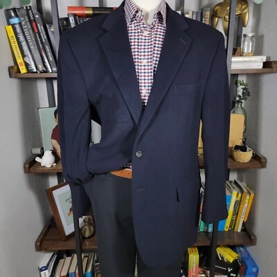 Chaps Men's Sport Coat Blazer Two Button Flannel Wool Silk Cashmere Navy 48L - Image 1 of 4