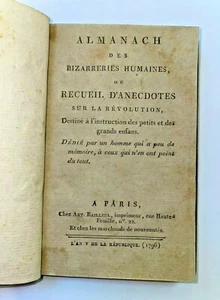 1796 ALMANAC OF HUMAN ODDITIES or COLLECTION OF ANECDOTES ABOUT THE REVOLUTION - Picture 1 of 8
