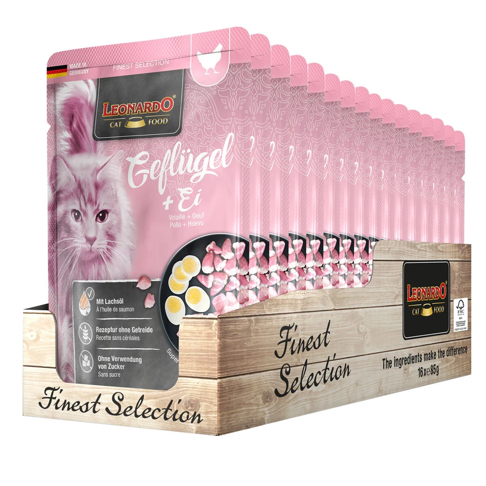 16 x 85 g Leonardo Finest Selection Geflügel & Ei Poucher Nassfutter Katzen Cat - Bild 1 von 1
