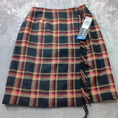 Falda vintage para mujer talla 10 envolvente a cuadros flecos mezcla de lana oscura academia occidental Foto 1 de 4