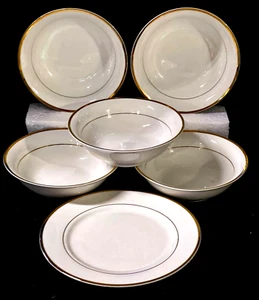 6 Pieces Farberware VINTAGE GOLD 4533 - 1) Salad Plate, 5) Soup Bowls Near MINT - Picture 1 of 3