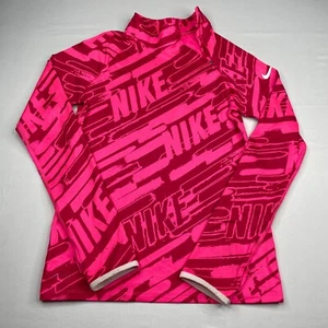 Nike Pro Jacket Girls Large Pink Loud Spell Out Print Pullover Active Juniors - Picture 1 of 10
