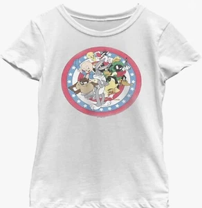 New Girl's Looney Tunes Celebrate America 9 Character T Shirt White Size XL - Picture 1 of 2