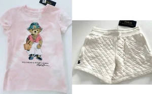 NWT, Girls Polo Ralph Lauren SET of 2. Polo Bear T-Shirt + Shorts. S(7). Eu 130 - Picture 1 of 3