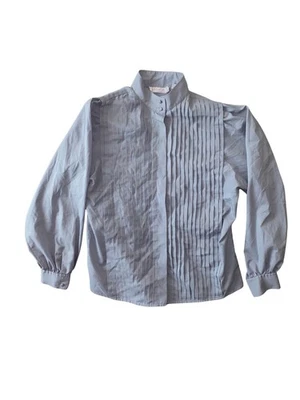 Blusa vintage años 80 Laura & Jayne gris plisada frontal abotonada para mujer talla 14” Foto 1 de 4