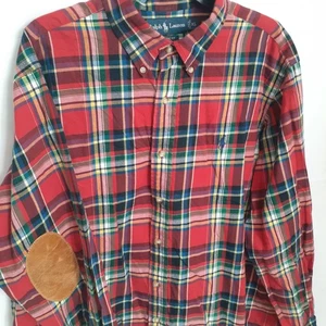 Herren Ralph Lauren Flanell Hemd XL kariert mehrfarbig Ellenbogen Patches Button Down - Bild 1 von 8