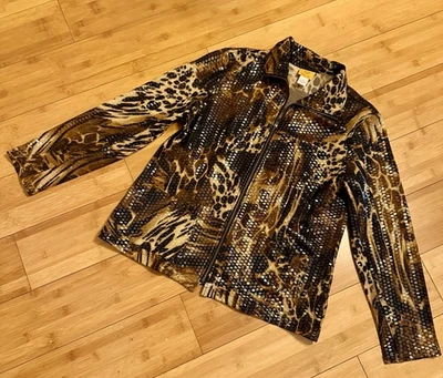 Ruby Rd Lightweight Jacket, Leopard Print, Shiny Long Sleeves Size 14 Zip Front - Image 1 of 4