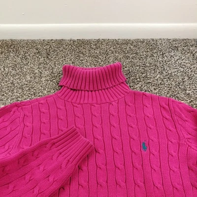 Suéter esportivo vintage Ralph Lauren malha cabo gola alta rosa feminino grande - Imagem 1 de 4