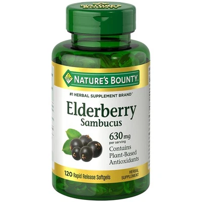 Nature's Bounty Sambucus Elderberry 630 mg cápsulas blandas, salud antioxidante, 120 quilates Foto 1 de 4