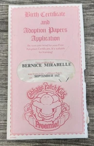 Vtg Cabbage Patch Kids Adoption Papers Bernice Mirabelle Preemie CPK 80s - Picture 1 of 9
