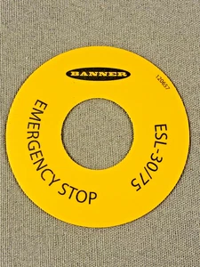 Banner ESL-30/75-10 (73643) Emergency Stop Label 75mm OD 30mm Hole- Qty. 1 Label - Picture 1 of 4