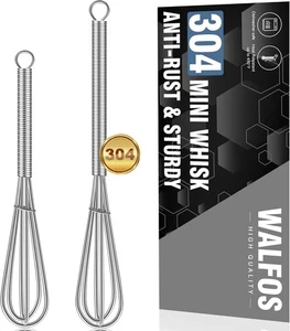 Walfos Mini Whisks Stainless Steel, Small Whisk 2 Pieces, 5in and 7in , Mixing - Picture 1 of 7
