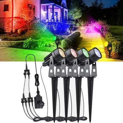 4er LED Gartenbeleuchtung RGB Gartenstrahler mit Erdspieß Gartenleuchte + Strom - Bild 1 von 4