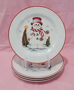 Lote de 4 Platos de Cena Navideños Vintage Muñeco de Nieve Navidad 10" Cerámica Prístina - Imagen 1 de 8