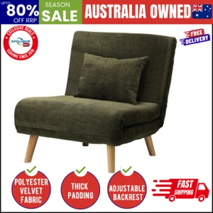 Sofa Bed Lounge Chair Polyester Recliner Wood Leg Single Seat Green - Picture 1 of 9