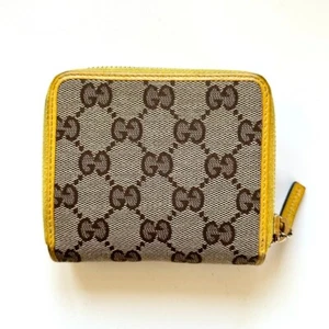 GUCCI Cartera Plegable Cuero Auténtico en Lona SIMA GG - Imagen 1 de 10