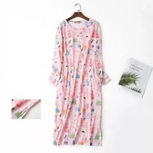 Womens Long Sleeves Oversize Sleep Shirt Nightgown Cotton Nightshirt Gown Dress - Picture 1 of 19