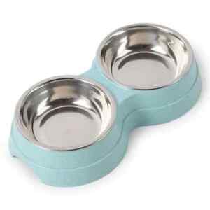 Double Pet Bowls Dog Food Water Feeder Stainless Steel Pet Drinking Dish Feeder