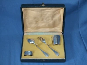 Art Deco Geburtsbox - Taufe, 4-teilig aus versilbertem Metall - Bild 1 von 9