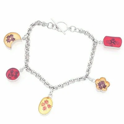 MINT Silver Tone Rhodium Plated Clear Lucite Encapsulated Flower Charm Bracelet - Image 1 of 4