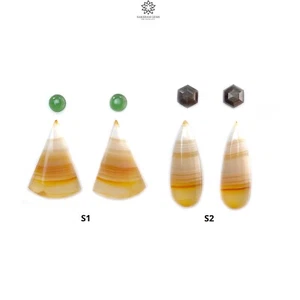 Natural Untreated Bi-Color Agate Gemstone Triangle, Pear Shape Cabochon 4pcs Set - Picture 1 of 11