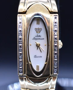 Vtg JULES JURGENSEN Women's Watch Diamond Bezel Mother of Pearl MOP NEW BATTERY - Picture 1 of 10