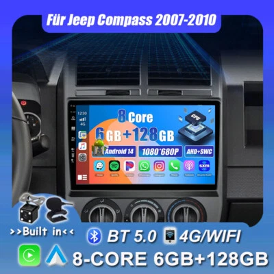 8-Core Für Jeep Compass 2007-2010 Autoradio Android 14 Car Play DAB+GPS 6G+128GB - Bild 1 von 4