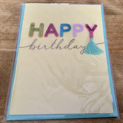 Papyrus Cellophane Sealed Sequin/Tassel Embellished Birthday Card,  NEW! - Image 1 of 4
