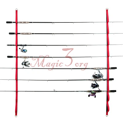 Fishing Rod Pole Holder Wall Mounted Holds Up to 9 Rods or Combos for Garage - Image 1 of 4