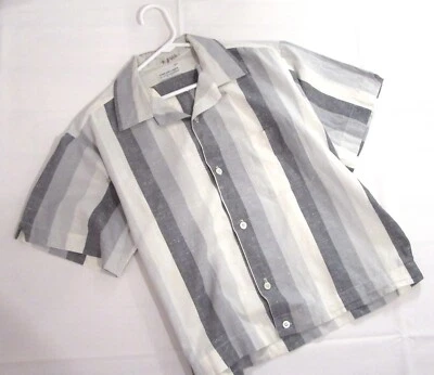 LATE 1950S 60S VINTAGE SHORT SHIRT JAC JACKET VAN HEUSEN LARGE L SLUB STRIPE S27 - Image 1 of 4