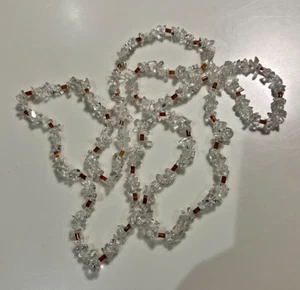 Vintage Rock Crystal Chip Necklace 40” Orange Glass Spacer Beads Boho Healing - Picture 1 of 9