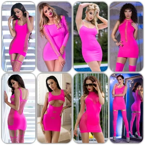 SeXy Nahtloses Minikleid Neonpink Pink Kleid Cut Outs Stretch Material GoGo - Bild 1 von 46