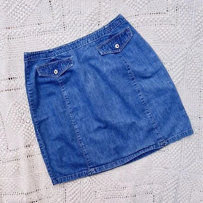 Vintage Marsh Landing Skirt  Size 14 Y2K 90s Denim Blue Zip buttons Retro Cute - Image 1 of 4